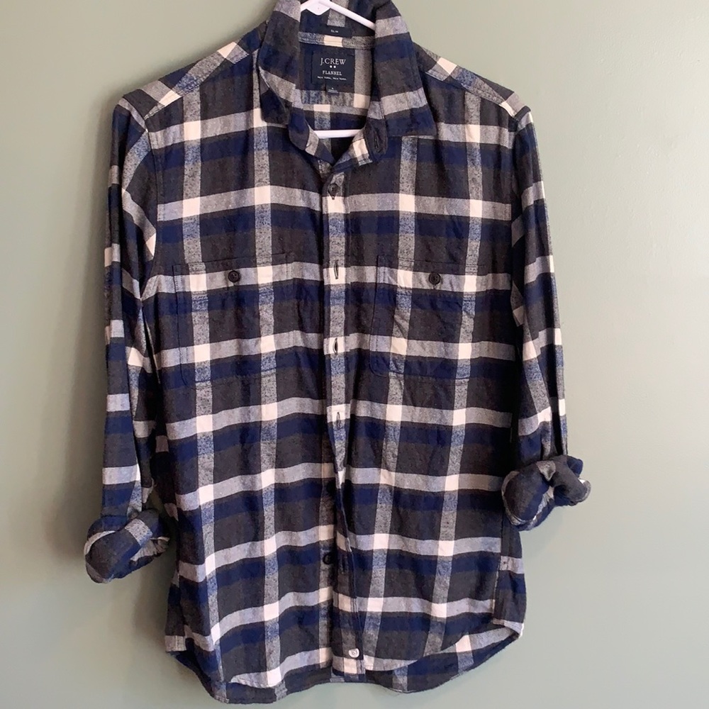 J. Crew men SIZE S small  slim flannel button down brand new plaid blue grey